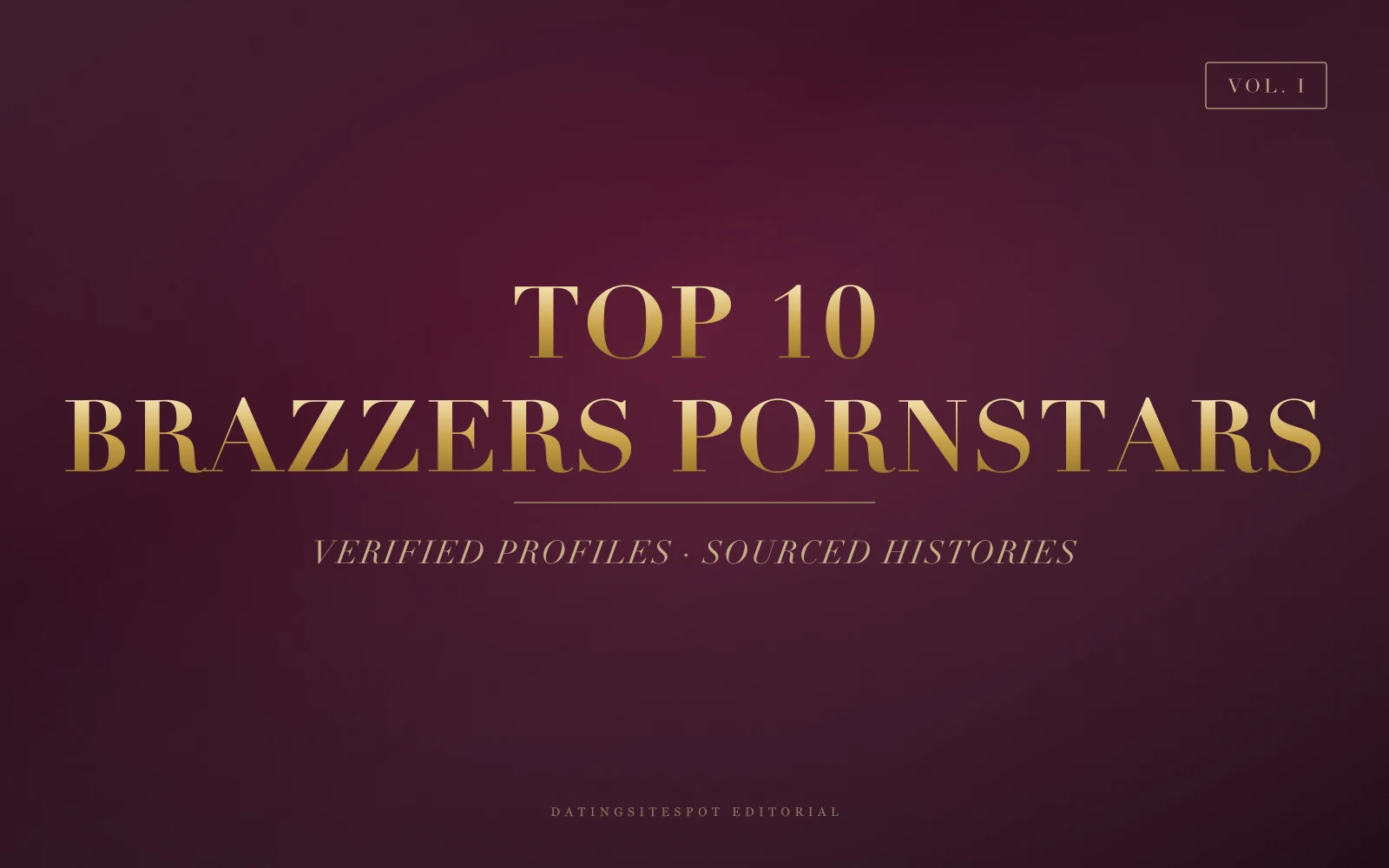 Editorial cover: gold serif 'Brazzers Pornstars' on dark velvet — verified studio performers