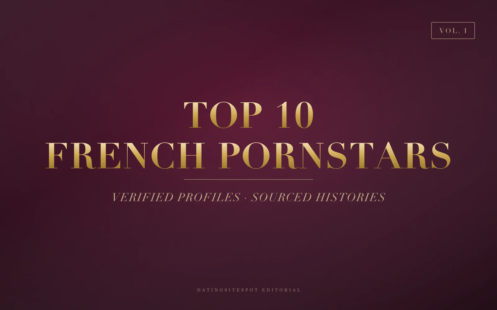 Editorial cover: gold serif 'French Pornstars' on dark velvet — verified French adult performers