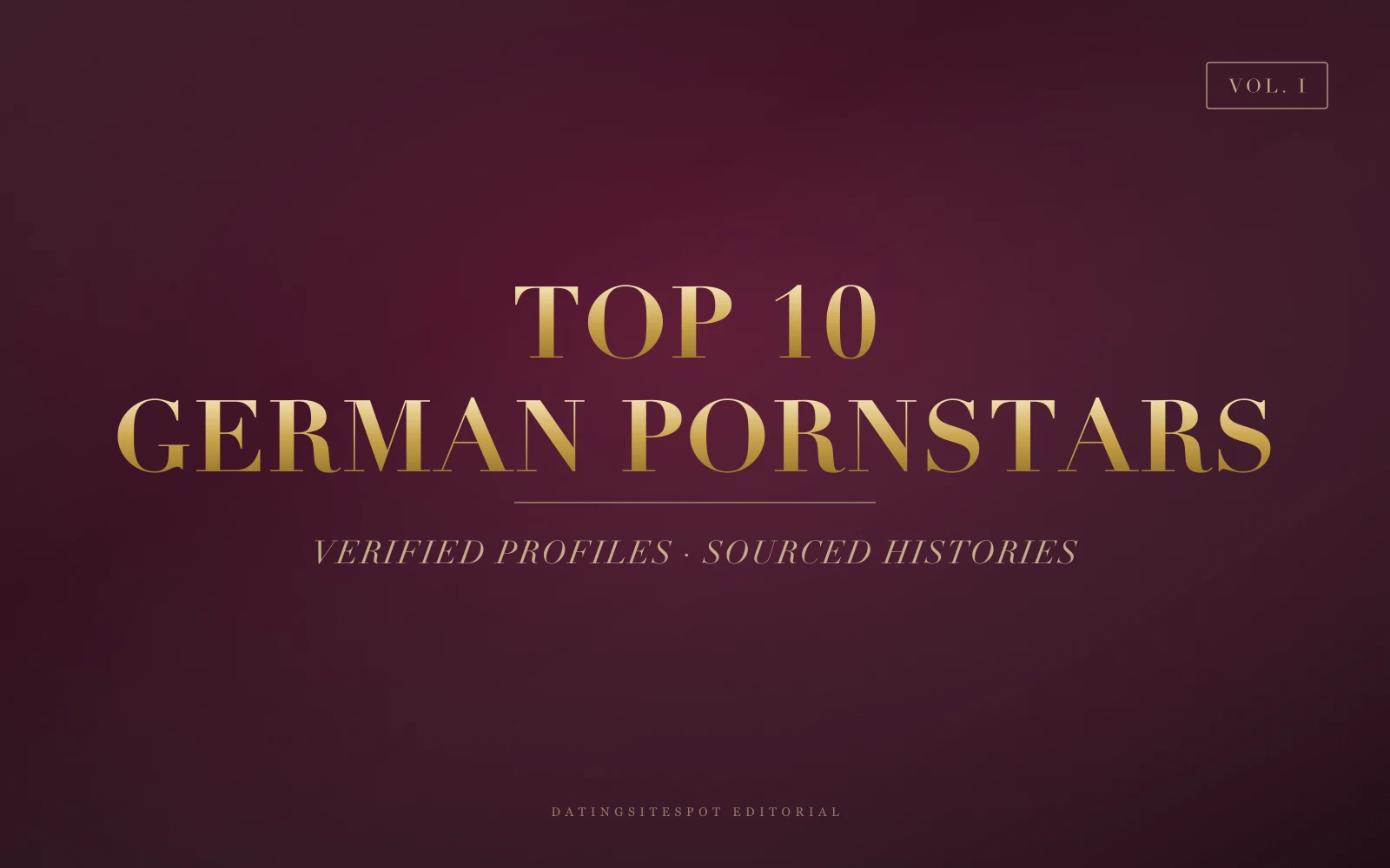 Editorial cover: gold serif 'German Pornstars' on dark velvet — verified German adult performers