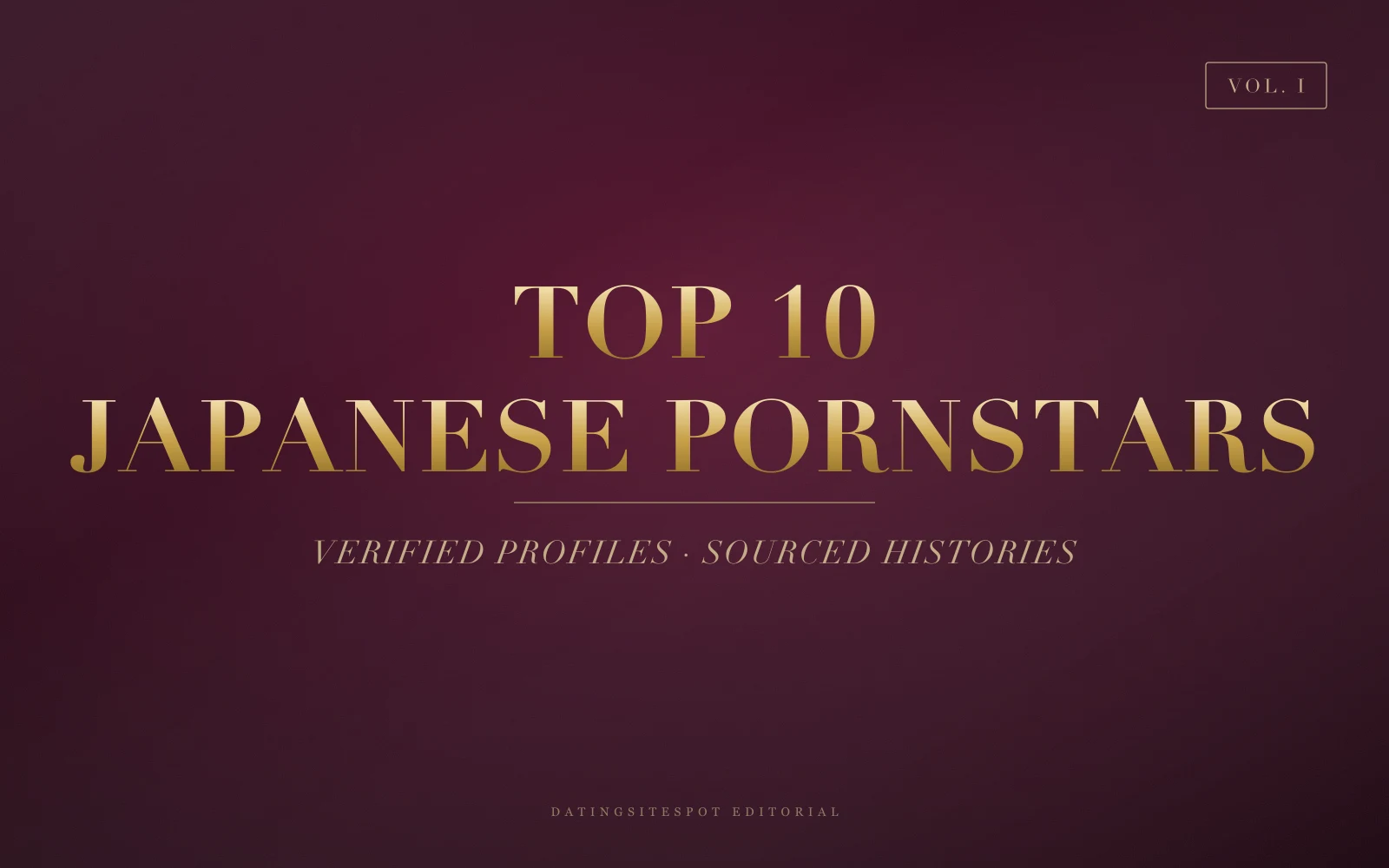 Editorial cover: gold serif 'Japanese Pornstars' on dark velvet — verified Japanese adult performers
