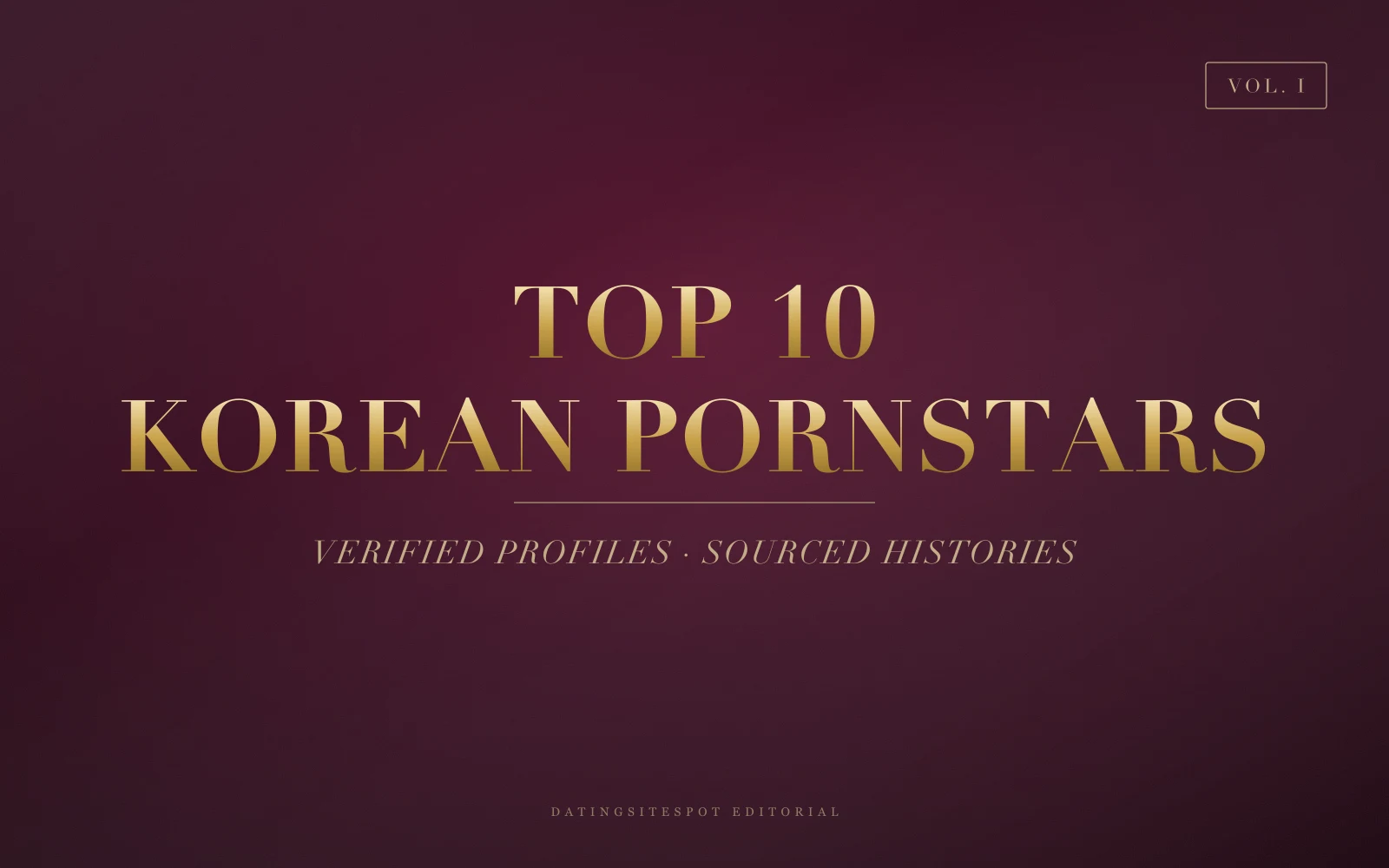 Editorial cover: gold serif 'Korean Pornstars' on dark velvet — verified South Korean and Korean-American adult performers